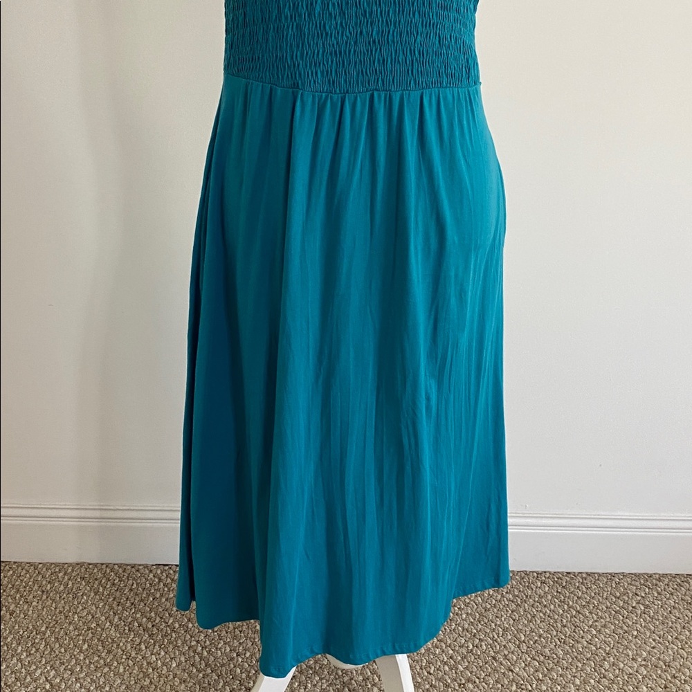 Coldwater Creek Smocked Teal Midi Sleeveless Dress - Picture 3 of 9